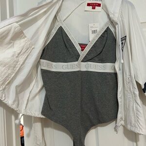 Guess Charcoal Bodysuit with Ivory Accents